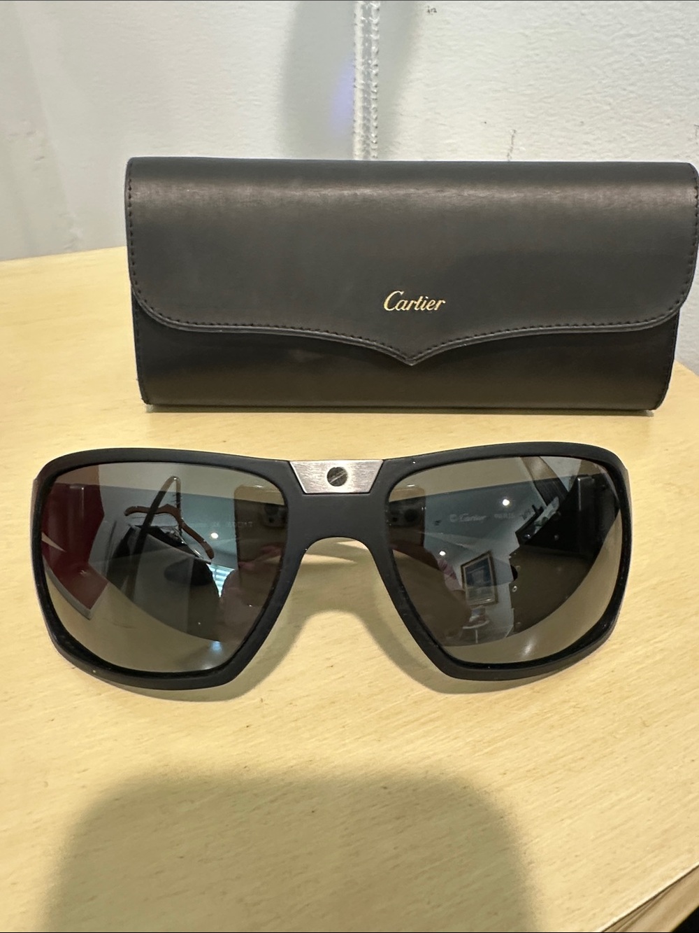Cartier Black Shield Sunglasses with Dark Lenses
